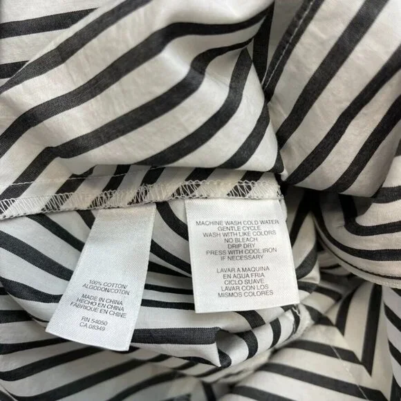 Jones New York Signature Women’s Black & White Striped Zip-Up Shirt Long Sleeve - Picture 5 of 13